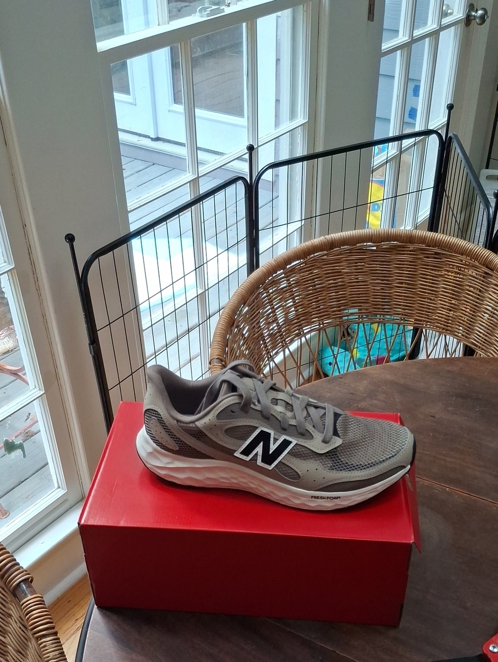New Balance Men's Gray Mesh Athletic Shoe with White Sole